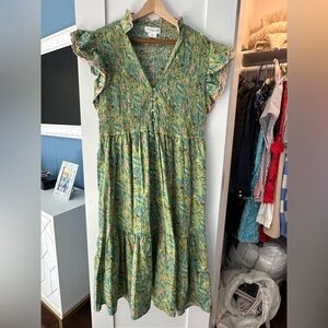 Chic Soul Sage Floral Ruffle Maxi Dress